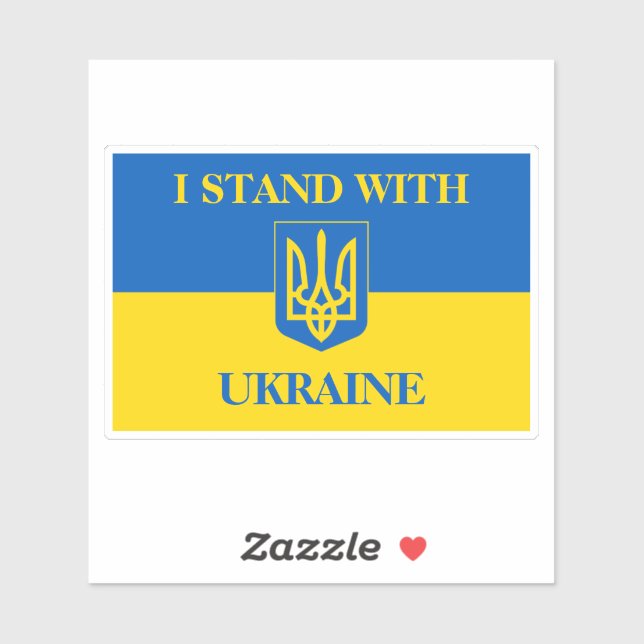 Pegatina I stand with Ukraine. Ukrainian flag and Trident. (Hoja)