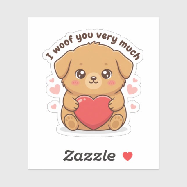 Pegatina I Woof You Very Much Cute Dog Puppy Valentine  (Hoja)