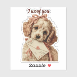 Pegatina I woof you Vintage Pup Valentine's Day