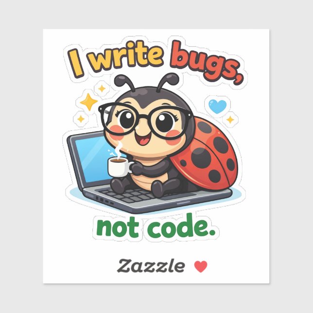 Pegatina I write bugs, not code (Hoja)