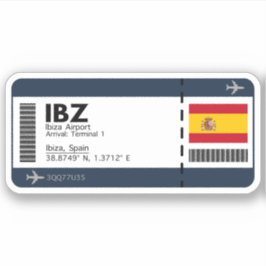 Pegatina IBZ Ibiza Airport Boarding Pass - España Travel