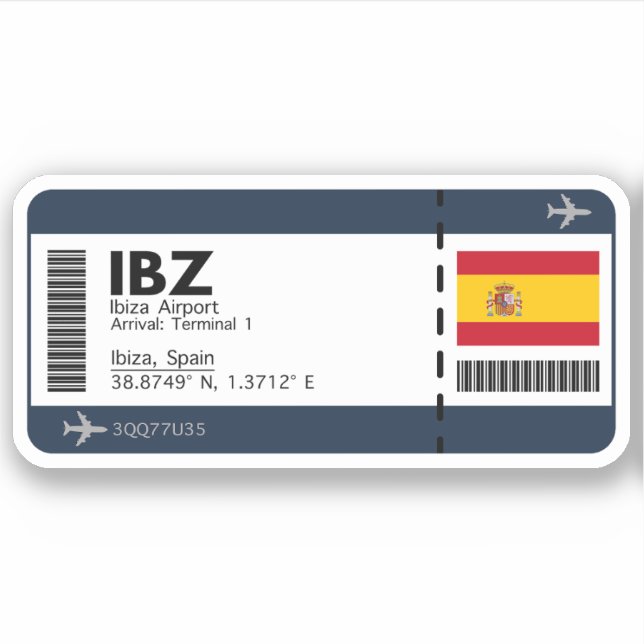 Pegatina IBZ Ibiza Airport Boarding Pass - España Travel (Anverso)
