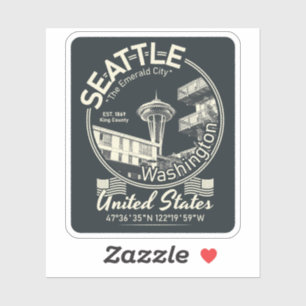 PEGATINA ICONO DE LA CIUDAD DE SEATTLE - VINTAGE DE WASHING
