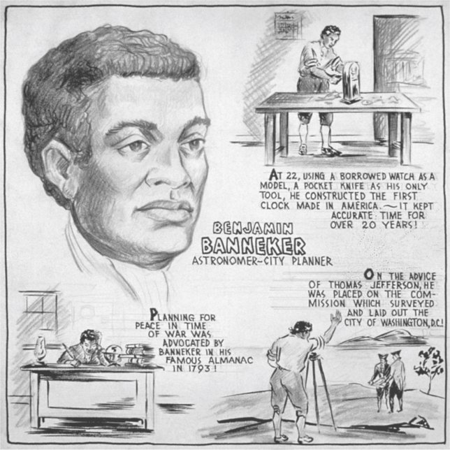 Pegatina Icono de la Historia Negra: Benjamin Banneker, Cie (Anverso)