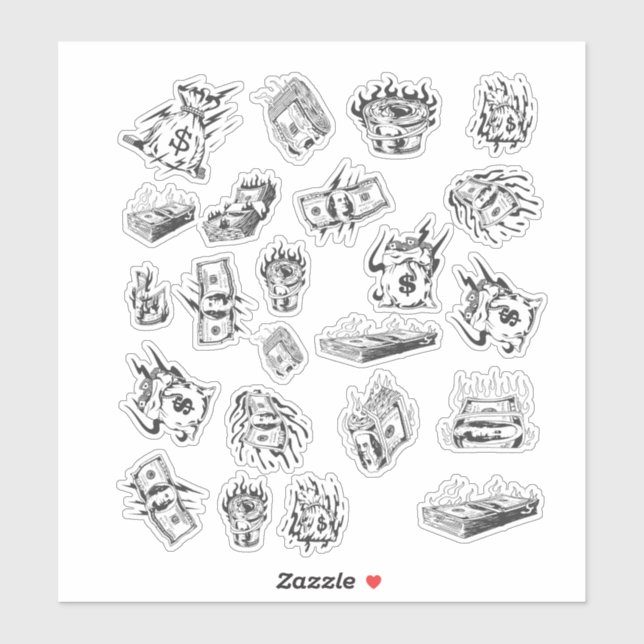 Pegatina Iconos de 2000 dólares en estética blanca (Hoja)