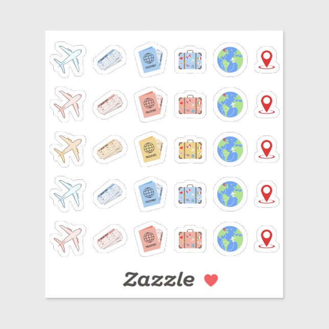 Pegatina Iconos de aventura de viaje de vacaciones de viaje (Hoja)