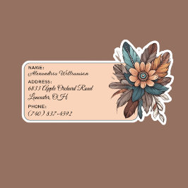 Pegatina Id. de equipaje de flores y plumas bohemias