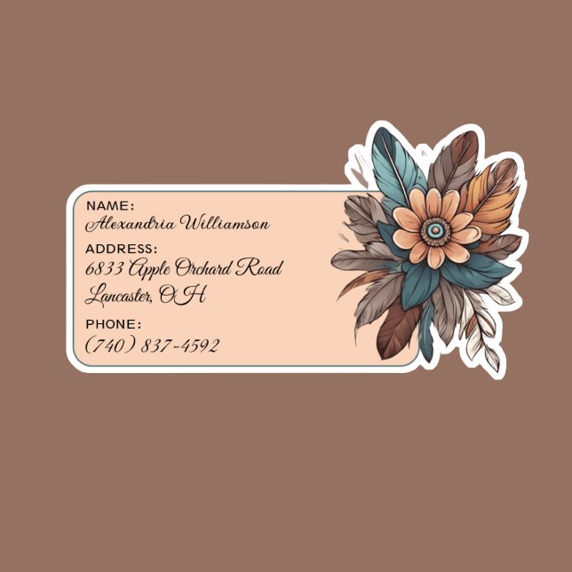 Pegatina Id. de equipaje de flores y plumas bohemias (Subido por el creador)