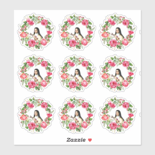 Pegatina Iglesia católica de Santa Teresa de rosas rosadas (Hoja)