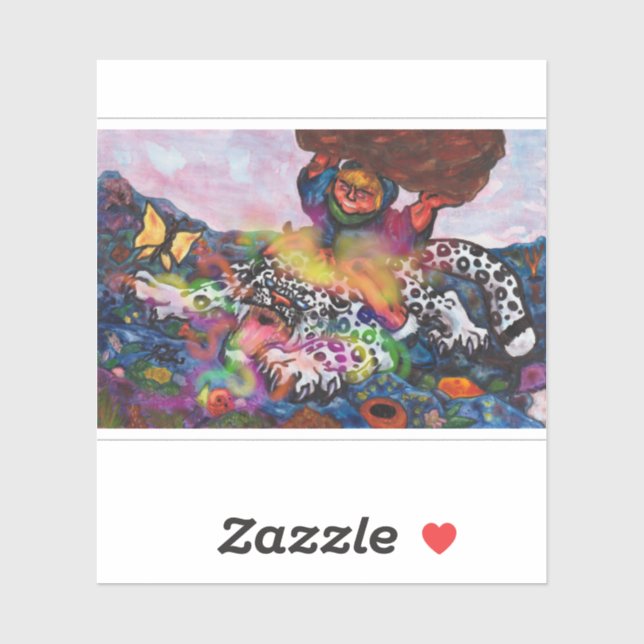 Pegatina Ilustracion acuático Fantasy Eros montar gato (Hoja)