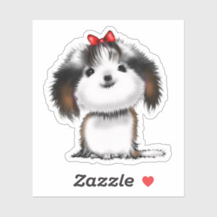 Pegatina Ilustración animada de cachorro de Shih-tzu pequeñ