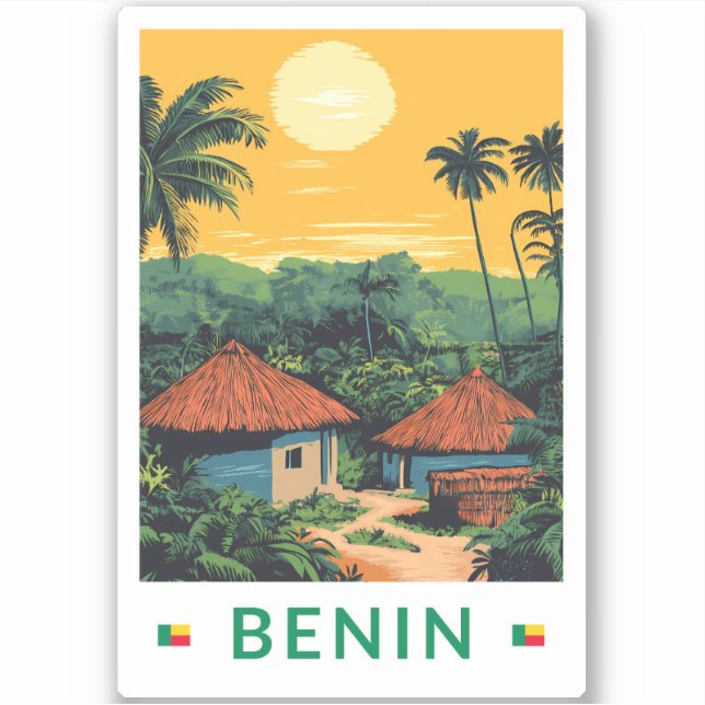 Pegatina Ilustracion Benín Sunset Viaje de arte (Anverso)