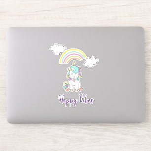 Pegatina Ilustracion blanco lindo unicornio con vibraciones