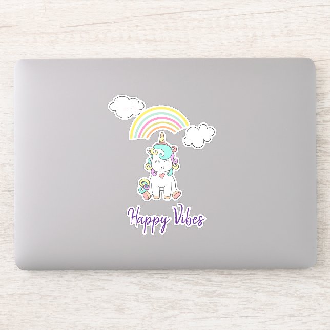 Pegatina Ilustracion blanco lindo unicornio con vibraciones (Ordenador)
