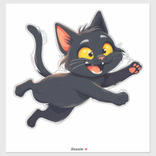 Pegatina Ilustración Caprichosa de Gato Negro