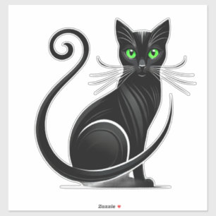 Pegatina Ilustración Caprichosa de Gato Negro