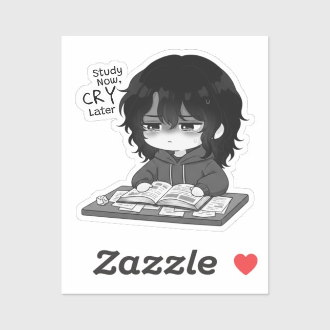 Pegatina Ilustración Chibi de Estudiante Relacionable Estud (Hoja)