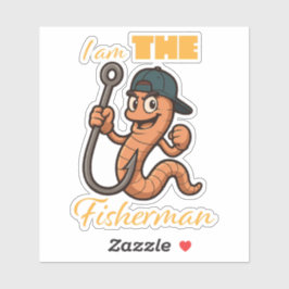 Pegatina ilustración cómica de gusano de pesca "Soy el pez"
