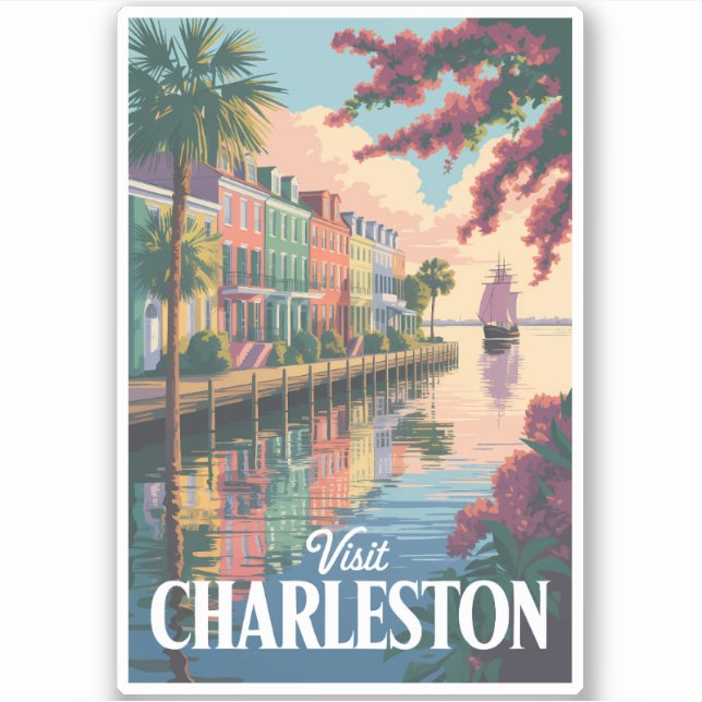 Pegatina Ilustracion costero de Charleston South Carolina (Anverso)