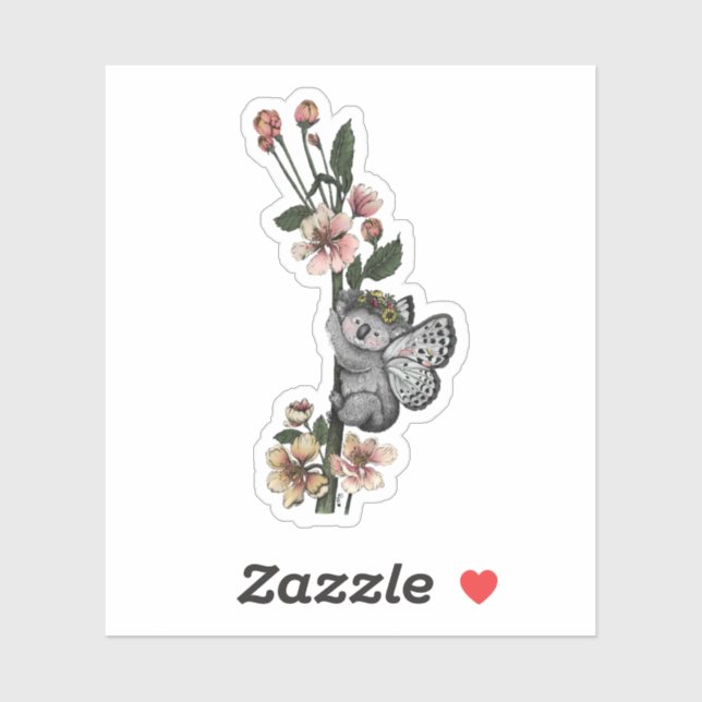 Pegatina Ilustracion Cute Botanical Koala Beary Watercolor (Hoja)