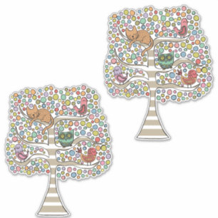 Pegatina Ilustracion de arte de árbol animal Pintando pájar