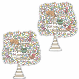 Pegatina Ilustracion de arte de árbol animal Pintando pájar