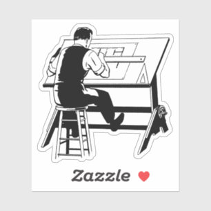 Pegatina Ilustracion de arte de mesa de dibujo de ingeniero