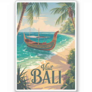 Pegatina Ilustración de Bali Indonesia Arte de Viaje Vintag