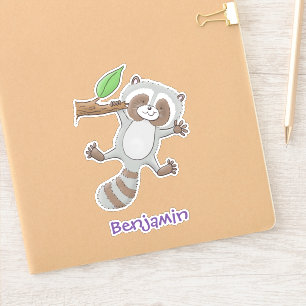 Pegatina Ilustracion de bebé de raccoon feliz lindo