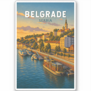 Pegatina Ilustración de Belgrado Serbia Arte de Viaje Vinta