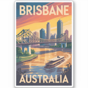 Pegatina Ilustración de Brisbane Australia Arte de Viaje Vi