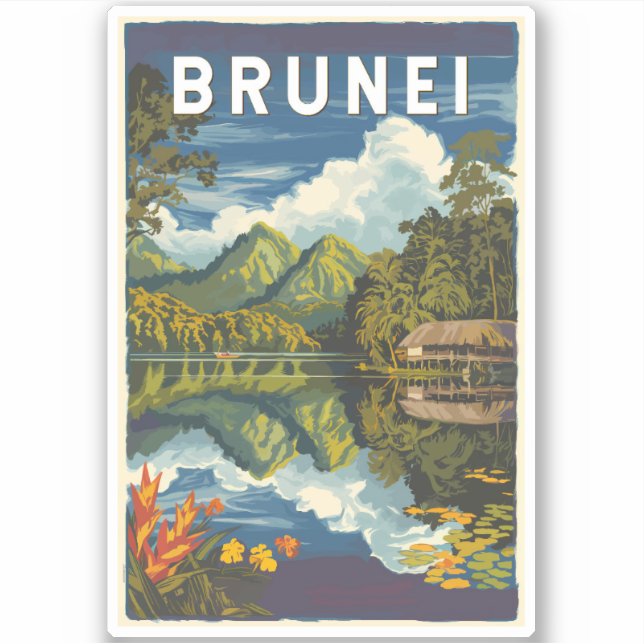 Pegatina Ilustracion de Brunéi Painterly Viaje de arte cose (Anverso)