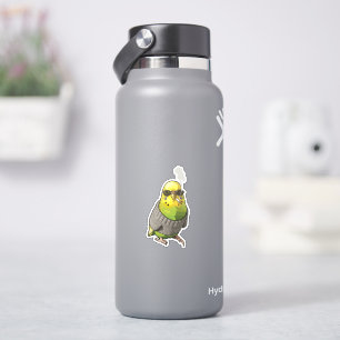 Pegatina Ilustración de Budgie Cool con Jersey Gris y Gafas