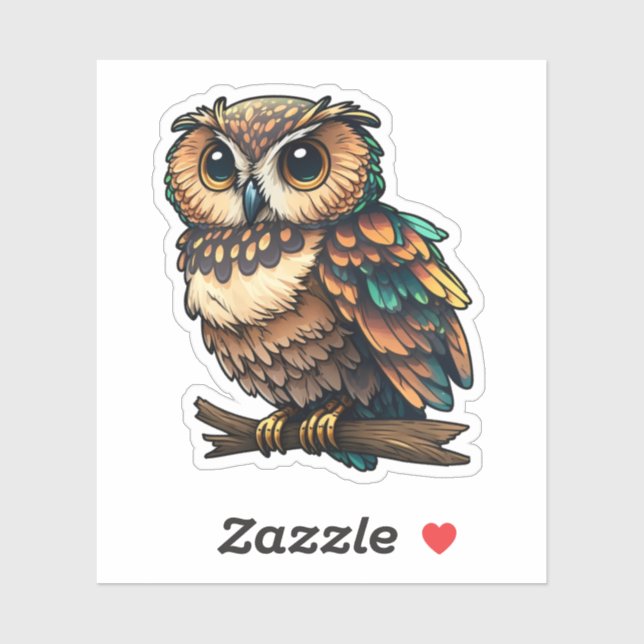 Pegatina ilustracion de búho personalizado (Hoja)