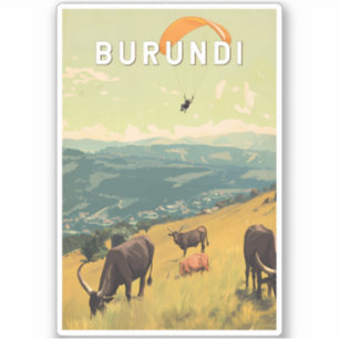 Pegatina Ilustracion de Burundi: Vintage de arte de viajes