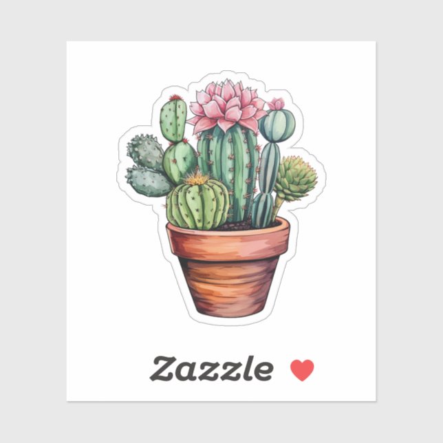 Pegatina ilustracion de cactus personalizado (Hoja)