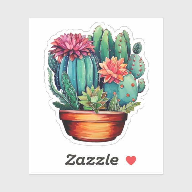 Pegatina ilustracion de cactus personalizado (Hoja)
