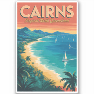 Pegatina Ilustración de Cairns Australia Arte de Viaje Vint