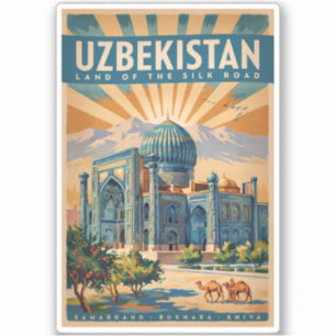 Pegatina Ilustración de camello de Uzbekistán Arte de viaje