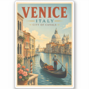 Pegatina Ilustración de canales de Venecia Italia Arte de v