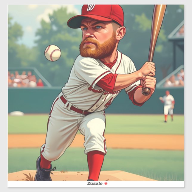 Pegatina ''ilustracion de caricatura del béisbol americano (Hoja)