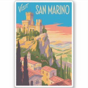 Pegatina Ilustración de Castillo de San Marino Arte de Viaj