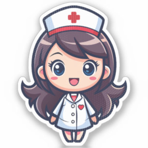 Pegatina Ilustracion de Chica de enfermeras con registro de