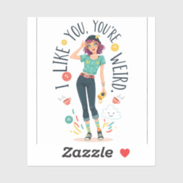 Pegatina Ilustración de chica rara genial Me gustas Rara 