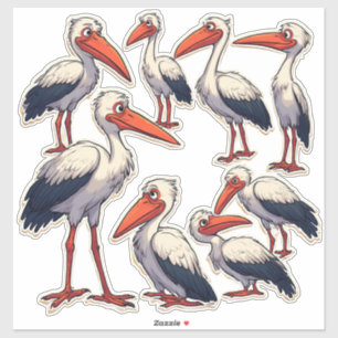 Pegatina Ilustración de Cigüeña de Dibujos Animados Adorabl