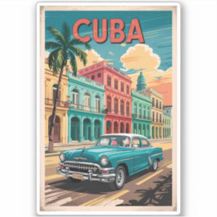 Pegatina Ilustración de coche clásico de Cuba Arte de viaje