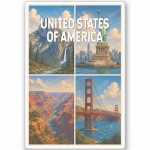 Pegatina Ilustración de collage de Estados Unidos Viajes Ar