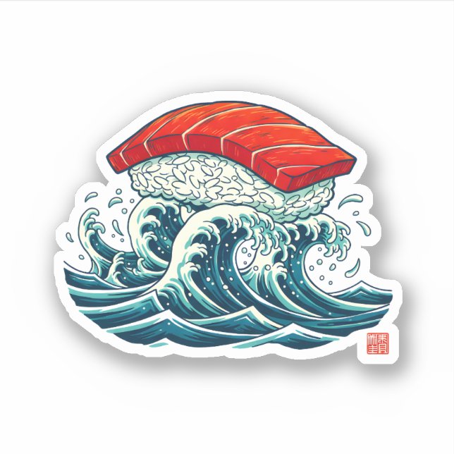 Pegatina Ilustración de comida japonesa de Sushi Wave (Anverso)