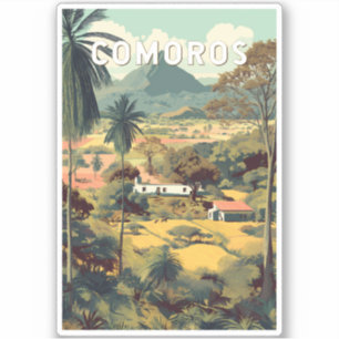 Pegatina Ilustración de Comoras Arte de Viaje Vintage