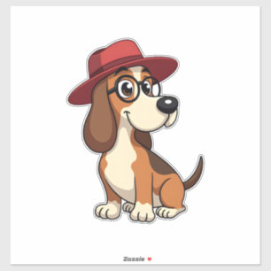 Pegatina Ilustración de dibujo animado de Basset Hound vint